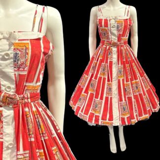 Stunning 1950's novelty print day dress by Alfred Shaheen