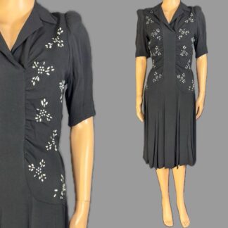 Gorgeous 1940's hand painted crepe day dress by Frederick Gown