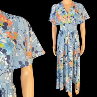 Beautiful 70's does 30's floral silk maxi dress