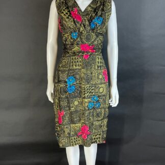 1950s novelty print silk wiggle dress